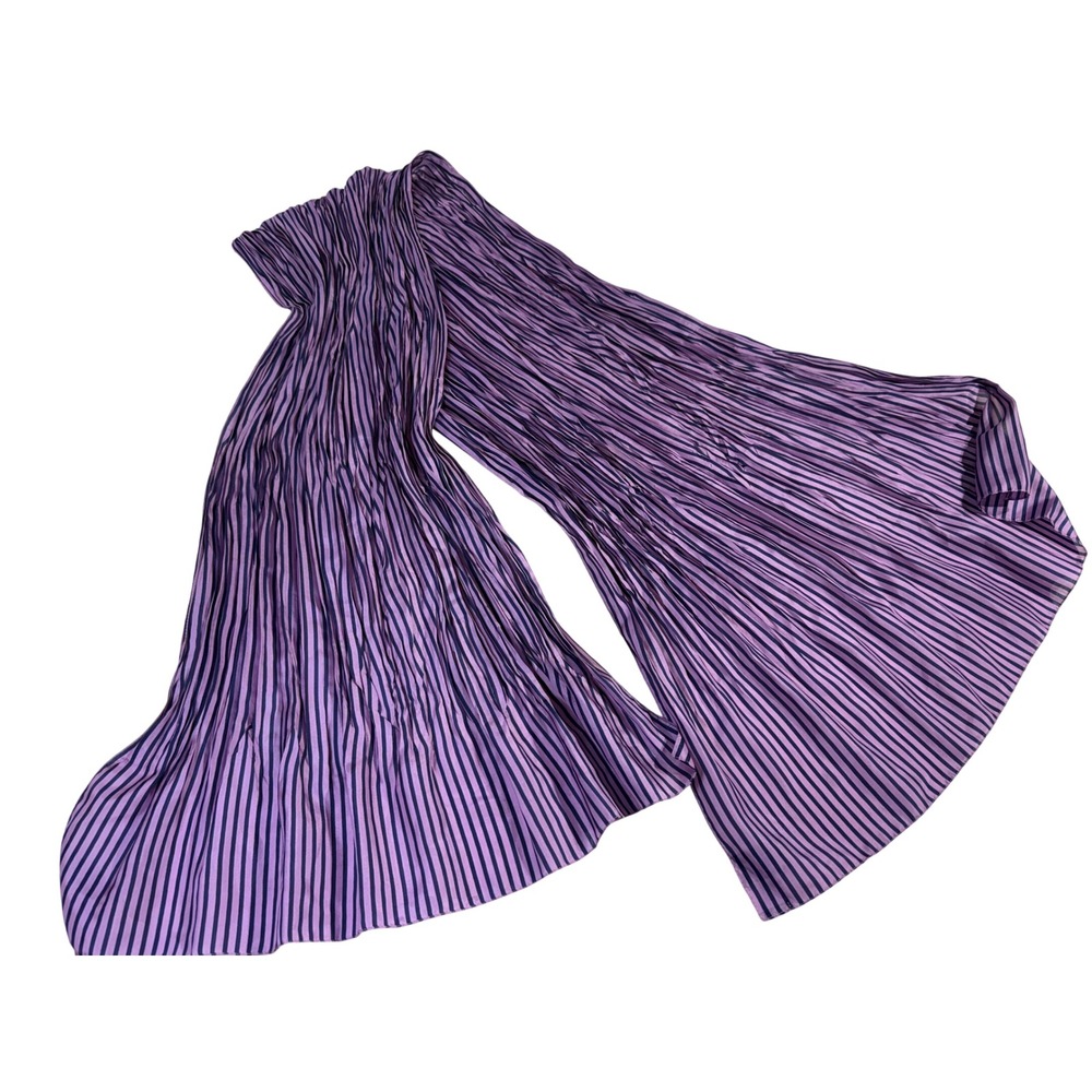 Giorgio Armani Silk Scarf OS Purple Striped Plissé Pleated Made in Italy